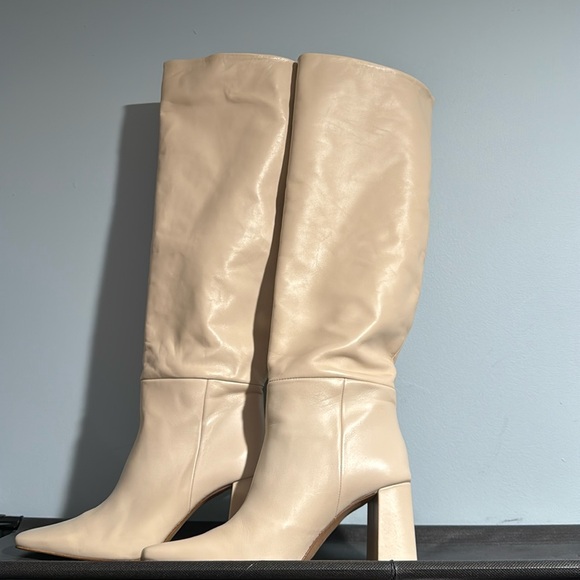NWT Zara leather Cream Knee-High Women's Boots - Picture 3 of 3